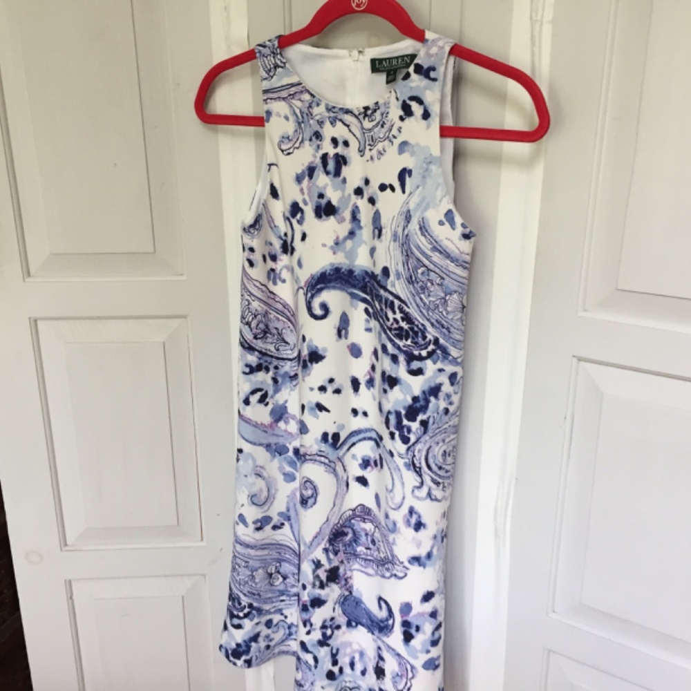 Lauren Ralph Lauren White and Blue Paisley Dress - Picture 8 of 16